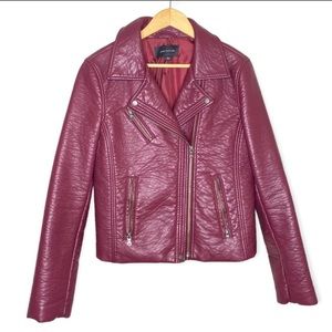 Ann Taylor Burgundy Red Faux Leather Moto Biker Jacket Women's Size Large